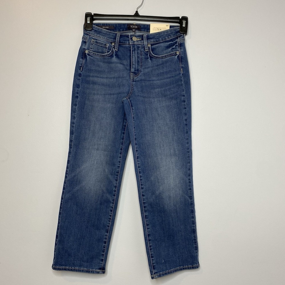 NYDJ Relaxed Piper‎ Crop Jeans Cool Embrace Mid Rise Blue Women's Sz 00 (26x25")